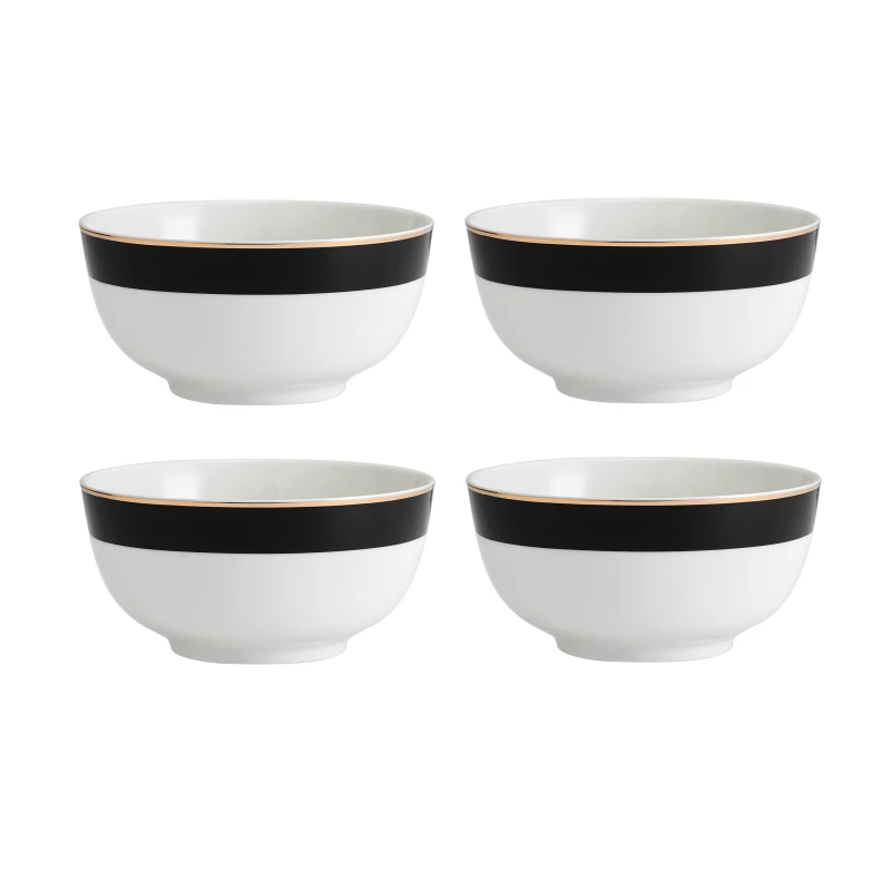 Image of Mikasa Luxe Deco Set of 4 Black & White Clay Cereal Bowls
