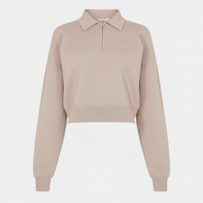 Image of Jack Wills Womens Cropped 1/4 Zip Knitted Top Taupe female 8 (XS)