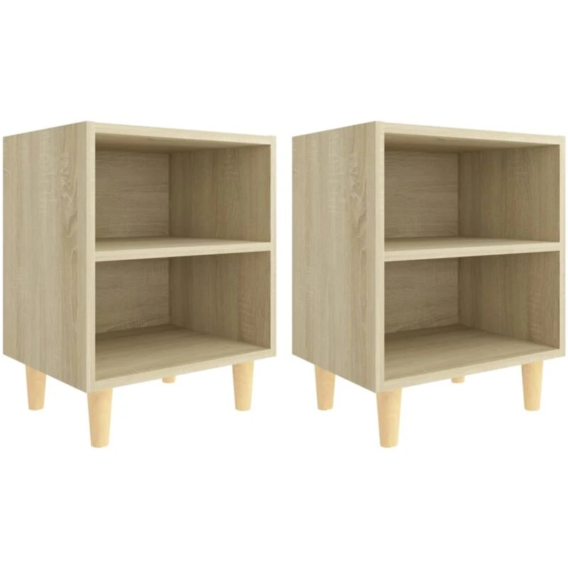 Image of VIDAXL Bed Cabinets with Solid Wood Legs 2 pcs Sonoma Oak 40x30x50cm Vidaxl 8720286355954