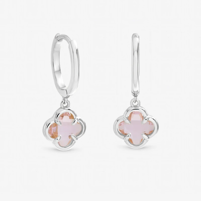 Image of Inicio Sterling Silver Plated Clover Charm Huggie Hoops Huggie Earrings One Size Silver 40063811000