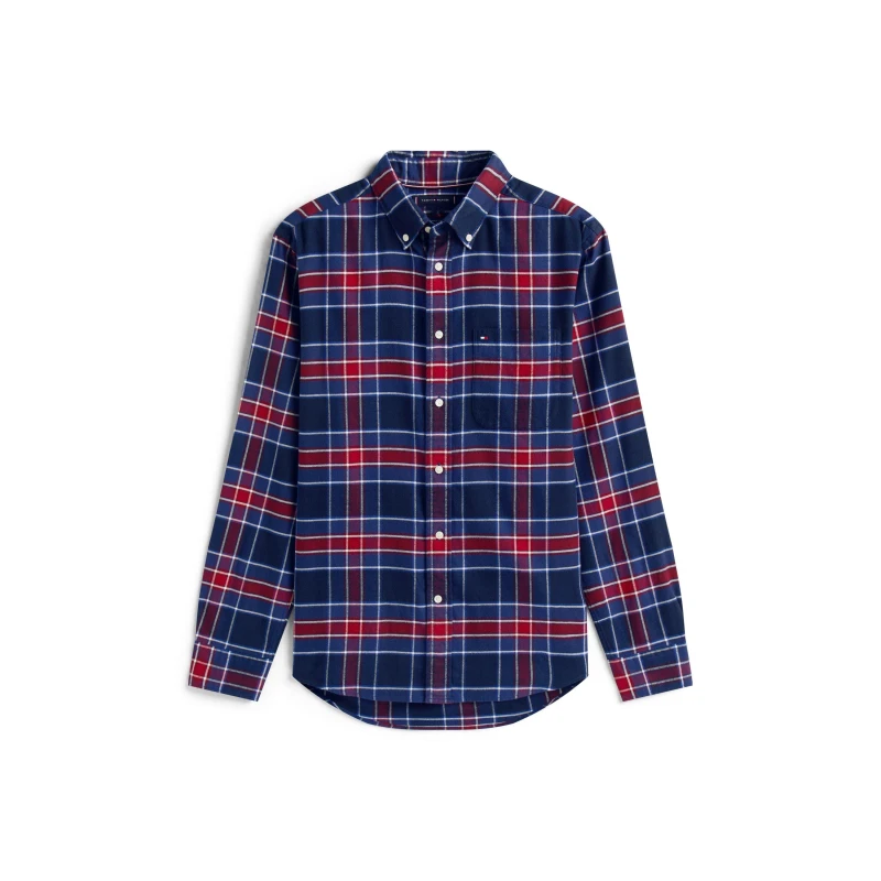 Image of Tommy Hilfiger Mens Tartan Check Long Sleeve Shirt Preppy Navy 0MS male M