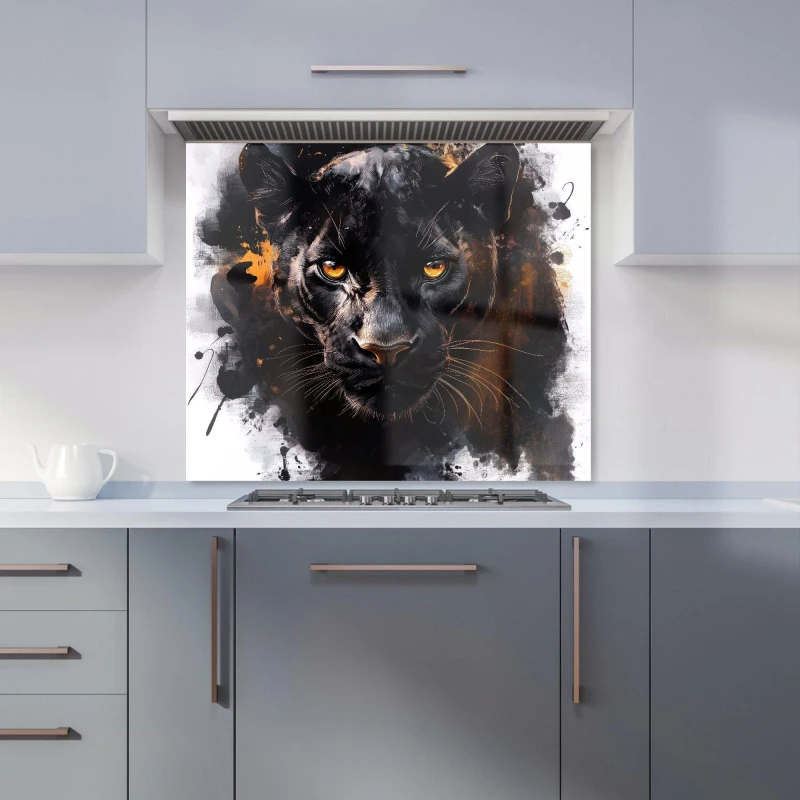 Image of Warren Reed - Designer Black Panther's Intense Stare Kitchen Splashback Size: 600mm x 750mm Multicolor Unisex 600mm x 750mm