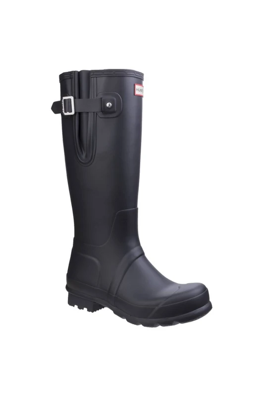 Image of Hunter Mens 'Original Side Adjustable' Rubber Patterned Wellington Boots in Black Size: 9 Black Male 9