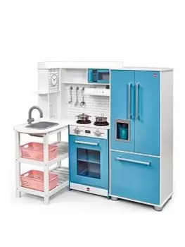 Image of Plum Penne Pantry Wooden Corner Kitchen With Fridge - Berry Blue