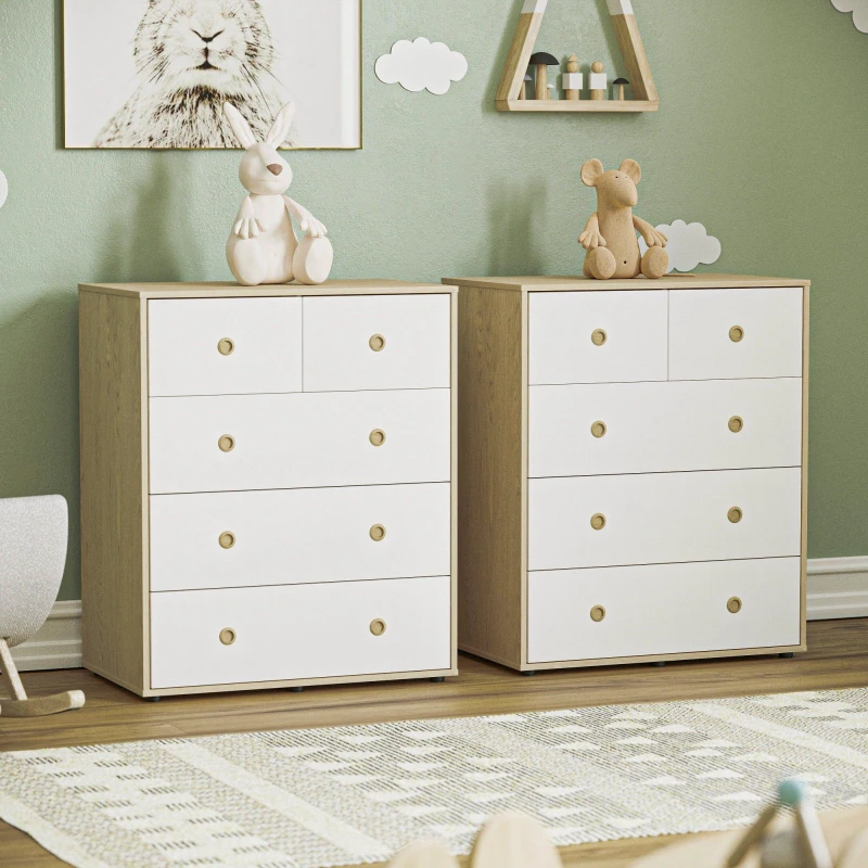 Image of Lassic Junior Vida Neptune 5 Drawer Chest Set of 2 White & Oak unisex One Size