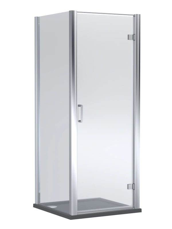 Image of Balterley Hinged Shower Door & Tray Pack: 800 x 800mm Chrome/Slate Grey in Silver Silver Unisex
