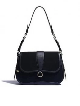 Image of Radley Aubrey Walk Suede Medium Flapover Shoulder Bag - Black