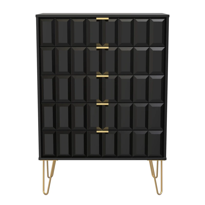 Image of Hanover Ready Assembled 5 Drawer Chest in Deep Black & Black Matt - Welcome Furniture TJ Hughes 5056071041997