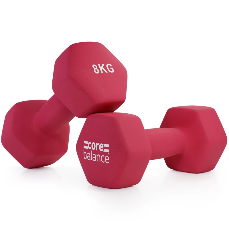 Image of Core Balance Neoprene Hex Dumbbells Set Of 2 Cast Iron Hexagonal Hand Weights Core Balance Dark Red