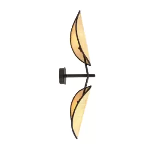 Image of Vene Black DesignerWall Lamp with Brown Fabric Shades, 2x E14