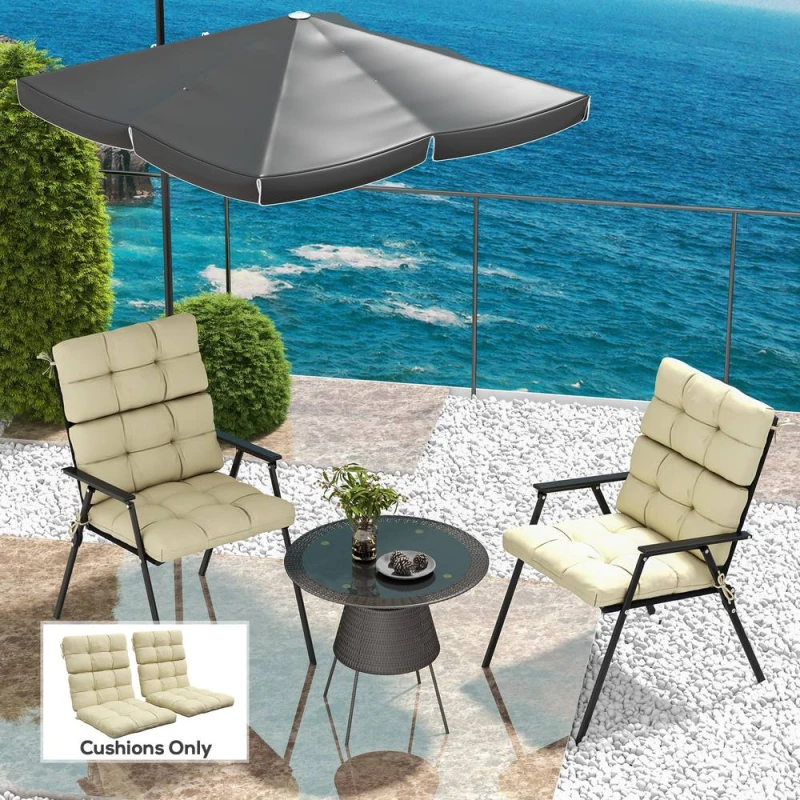 Image of Outsunny Outsunny - 2pc Outdoor Seat Cushions Water Repellent Seat Pads with Backrest and Ties Beige - Beige 5056725508807