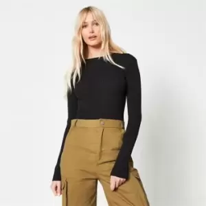 Image of Missguided Crew Neck Rib Knit Top - Black