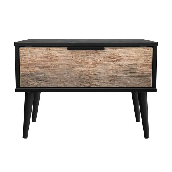 Image of Welcome Furniture Ready Assembled Hirato 1 Drawer Large Bedside Cabinet Vintage Oak Black Wood Legs HKB022VOB