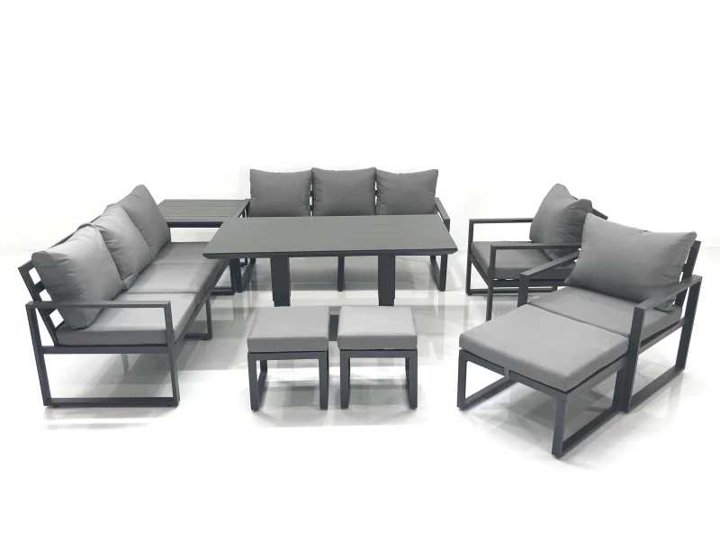 Image of Fimous Garden Sofa Set Aluminium Furniture Rising Dining Tabe Set with 2 Chair 3 Footstools Side Table Dark Grey Dark Grey Unisex