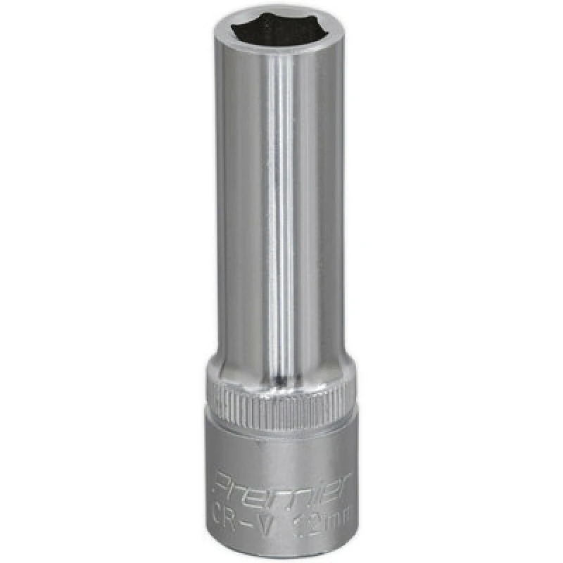 Image of Loops 12mm Steel Deep Drive Socket - 1/2" Square Drive - Chrome Vanadium Socket Metallics