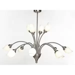 Image of Diyas - Rimini pendant lamp 12 satin chrome/opal glass bulbs