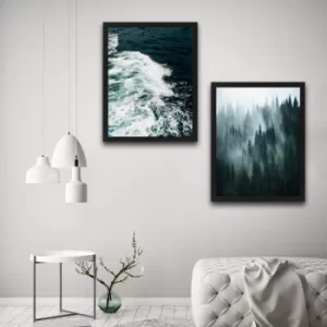 Image of Wave Forest Set Multicolor Decorative Framed Painting (2 Pieces)