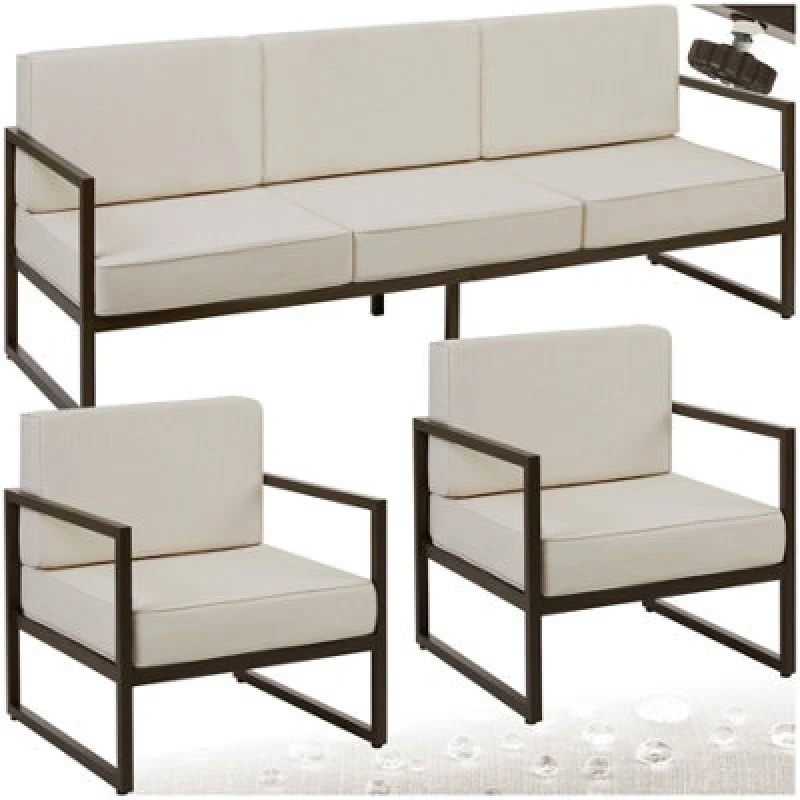 Image of Tectake Garden Furniture Comosa - For 5 People, XXL Padding, 1 Sofa, 2 Armchairs - Brown/beige - 1