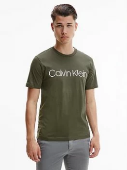 Image of Calvin Klein Cotton Front Logo T-Shirt - Dark Olive, Dark Olive Size M Men