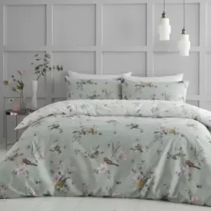Image of Catherine Lansfield Songbird Reversible Easy Care Duvet Cover Set, Sage, Double