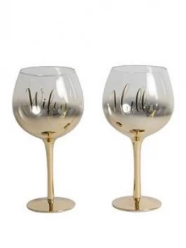 Image of Always and Forever Set Of 2 Gold Ombre Gin Glasses Hubby/Wifey