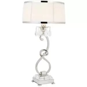 Image of Esher Luxury Table Lamp Nickel Crystal White Round Shade Traditional Bulb Holder