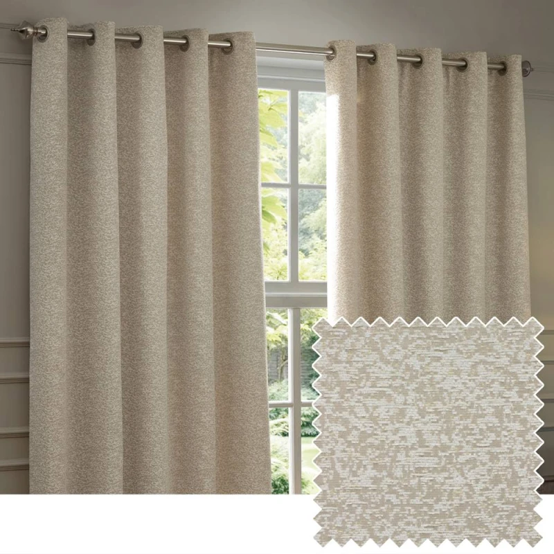Image of Paoletti Galaxy Chenille Ready Made Eyelet Blockout Curtains Ivory