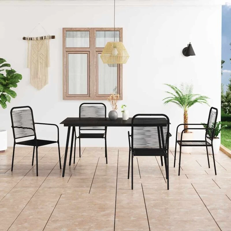 Image of VIDAXL 5 Piece Garden Dining Set Cotton Rope and Steel Black Vidaxl 8720286210239