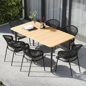 Image of Harbour Lifestyle - Kalama 6 Seat Rectangular Dining with Teak Table - Charcoal