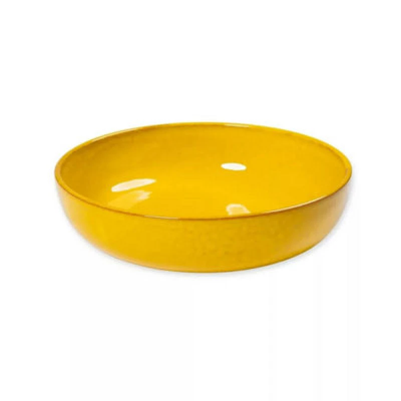 Image of Verano Spanish Ceramics Selena Glazed Hand Dipped Kitchen Dining Large Bowl Yellow (Diam) 30Cm