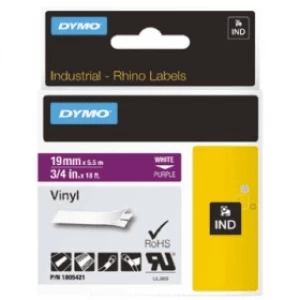 Image of Dymo 1805421 White on Purple Vinyl Labels 19mm x 5.5m