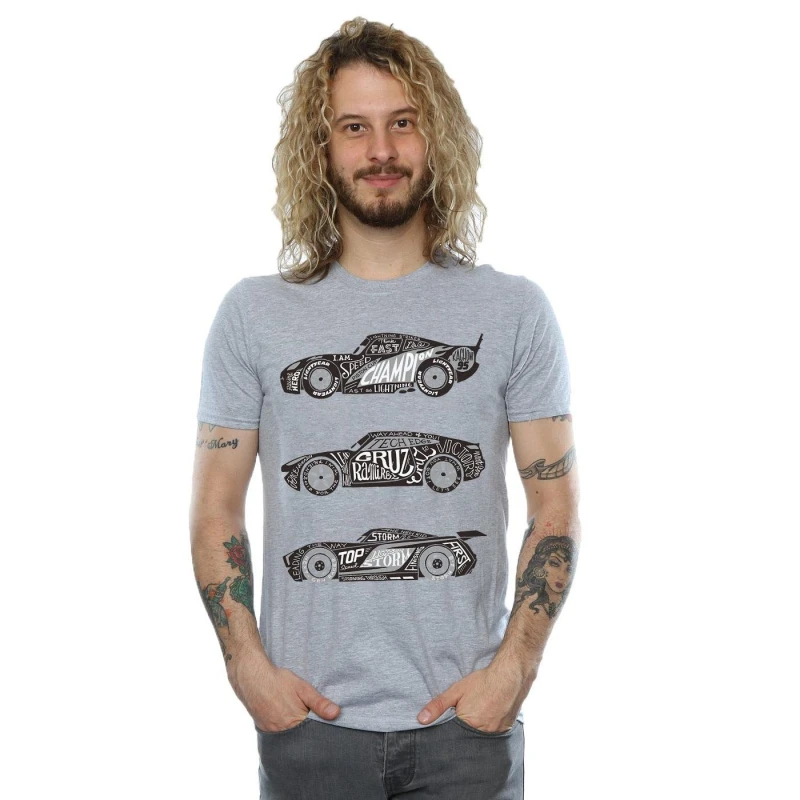 Image of Disney Men Cars Text Racers T-Shirt in Grey Size: Small Grey S Male 5057245927871