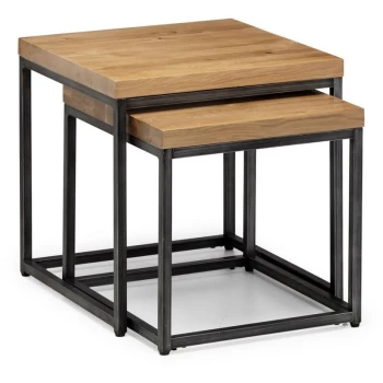 Image of Nesting Lamp Tables Dark Solid Oak Metal Frame - Inez