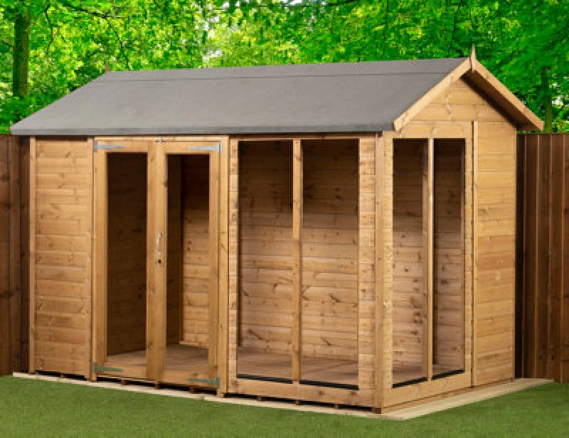 Image of Empire Sheds Empire Apex Summerhouse 6X10 Dipped Treated Tongue And Groove Wooden Garden Shed Double Door (6' X 10' / 6ft X 10ft) (6X10)