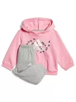 Image of adidas Favourites Toddler Girls Badge Of Sport Graphic Overhead Hoody And Jogger Set, Bright Pink, Size 18-24 Months, Women