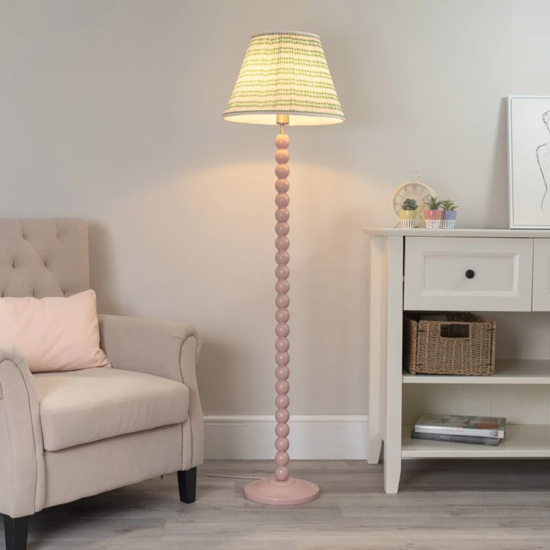 Image of ValueLights Bobbins Rose Pink Floor Lamp with Tapered Fabric Pleated Shade and LED Bulb Pink