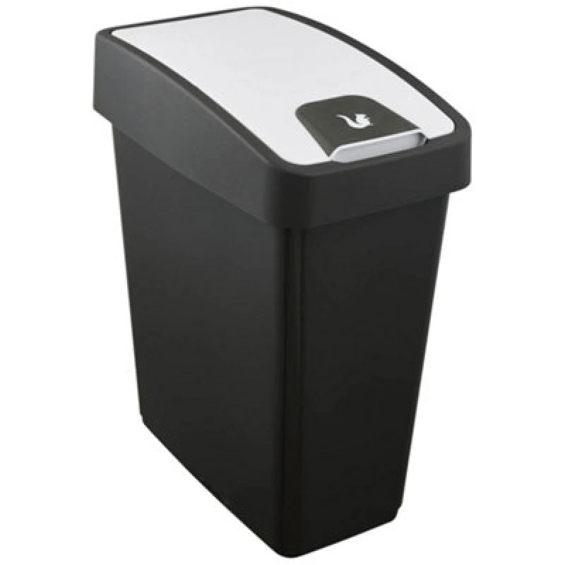Image of Keeeper Premium Waste Bin With Flip Lid 25 Litre - Black/silver