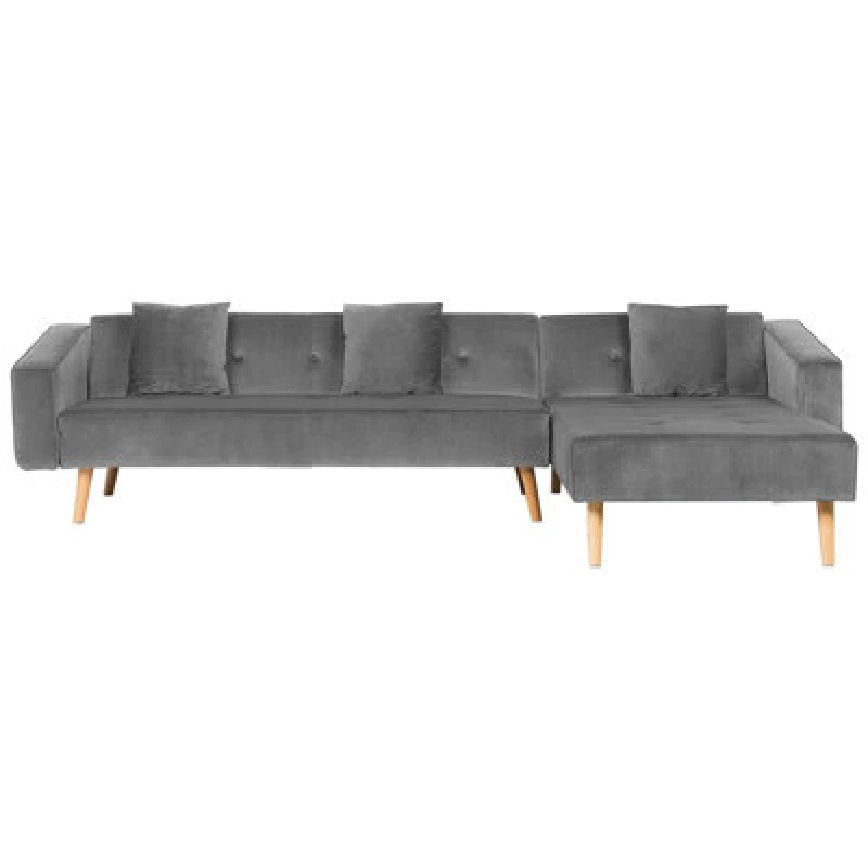 Image of Beliani Corner Sofa Bed 4 Seater Vadso Velvet Grey Left Hand