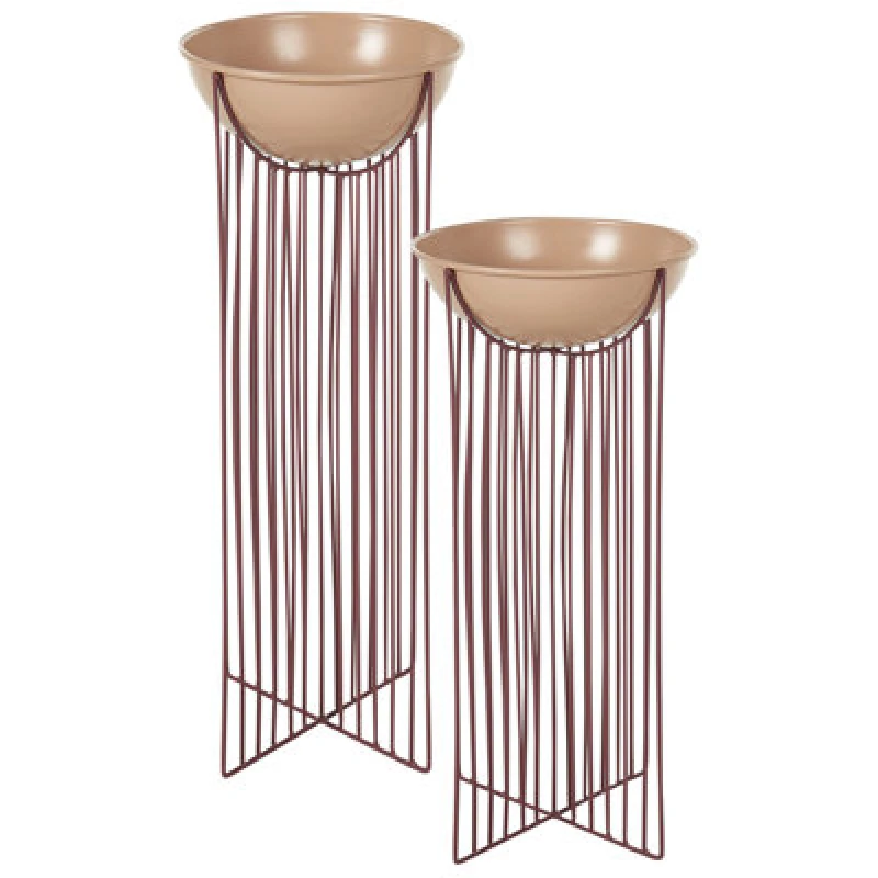 Image of Beliani Set Of 2 Elevated Plant Pots Ficaria Metal 22cm Pink