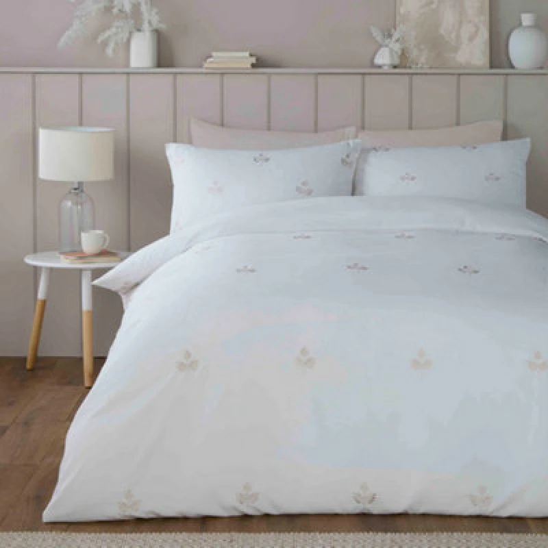 Image of Serene Emily Embroidered Duvet Cover Bedding Set Natural