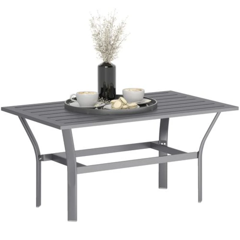 Image of Outsunny Outsunny Metal Garden Coffee Table with Slatted Tabletop, Dark Grey