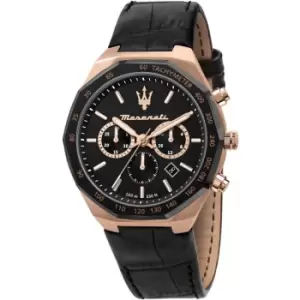 Image of Gents Maserati A Stile 45mm Chr Black Dial Black St Watch