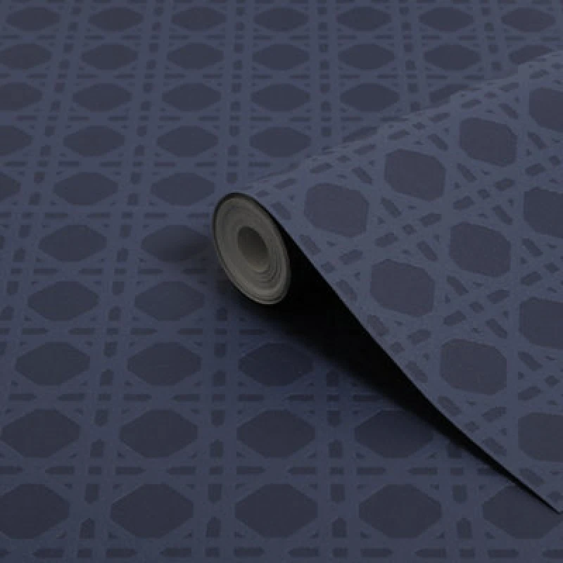 Image of Superfresco Easy Rattan Geometric Navy Wallpaper