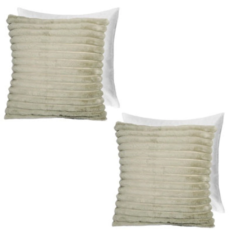 Image of OHS OHS 2 x Faux Fur Thick Rib Filled Cushion Covers in Green Size: 45cm x 45cm Green 45cm x 45cm Unisex 5027434218851