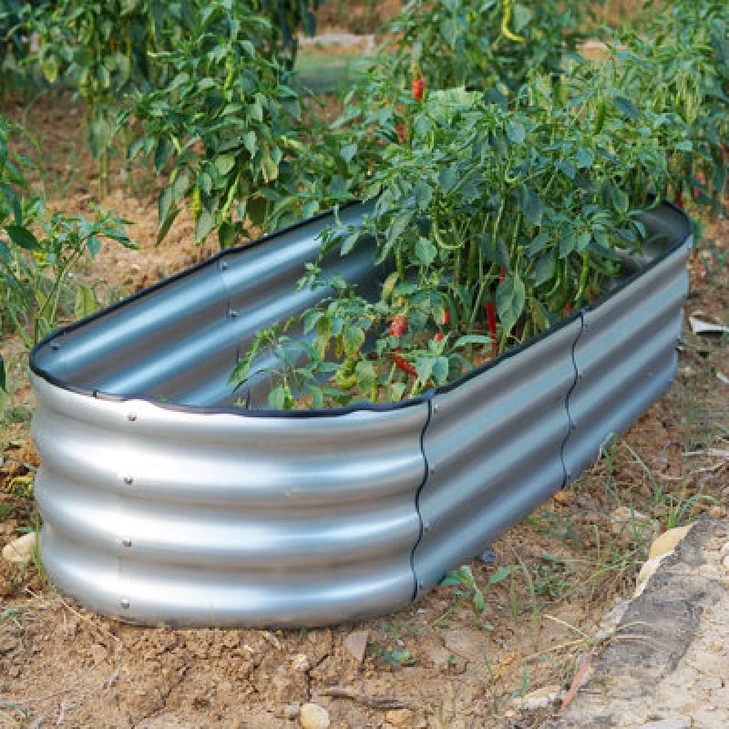 Image of Gr8 Garden Garden Outdoor Raised Bed Planter Oval Galvanised Steel Trough Box 182X61X30Cm