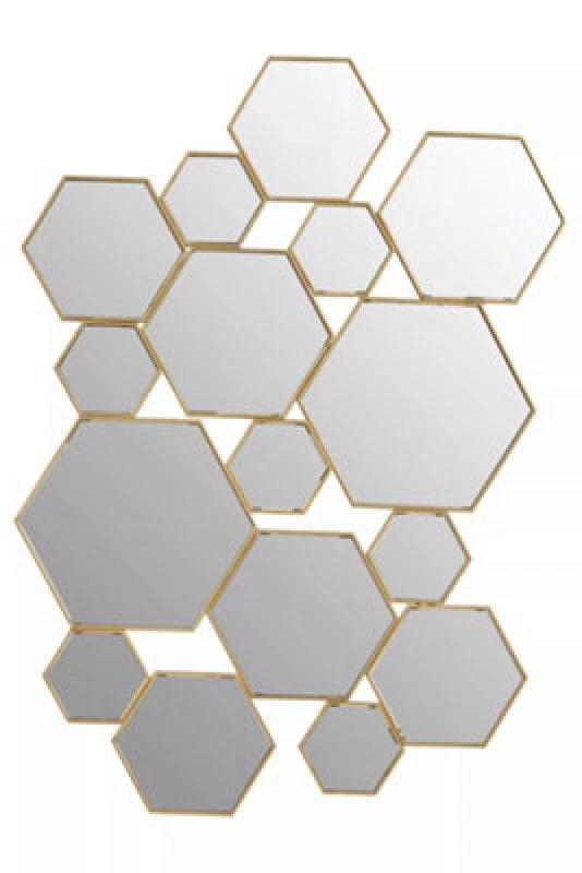 Image of Orsina Gold Finish Wall Mirror, Stylish Hexagonal Design Accent Mirror For Decor, Functional Geometric New Mirror