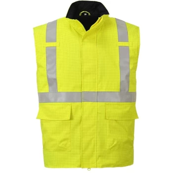 Image of Portwest - S776YERM - sz M Bizflame Rain Hi-Vis Antistatic FR Bodywarmer - Yellow