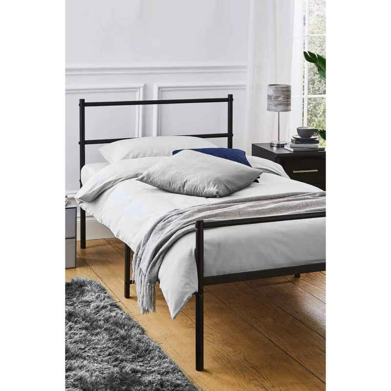 Image of House of Home Single Metal Bed Frame Extra Strong Stylish Modern Bedroom Storage Sturdy Design Black
