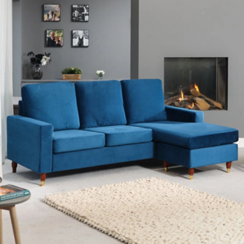 Image of Hendrick Reversible Velvet Fabric Corner Sofa - Blue