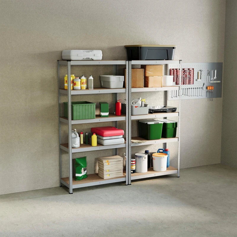 Image of Lassic 5 Tier Heavy Duty Large Garage Shelves - 2 Bay Galvanised unisex 5 Tier